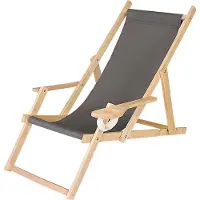 Ferocity Holz Liegestuhl Klappbar Klappliegestuhl mit Armlehne und Getränkehalter Strandstuhl Motiv Graphit [119]