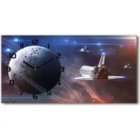 Tulup Wanduhr aus Glas – 60x30 cm - Glasbild - Glasuhr - Gehärtetes Glas - schwarze-zeiger - Raumfahrzeug