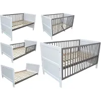 Micoland Kinderbett Juniorbett Gitterbett Beistellbett 140x70 cm 3in1 weiß-grau