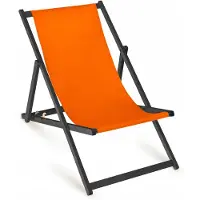 AllBags Holz-Liegestuhl Einfarbig Orange mit schwarzem Gestell klappbar Garten Strand Balkon
