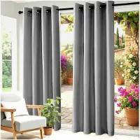 Markenlos Wasserfeste Outdoor-Vorhänge mit Sonnenschutz, winddicht, rostfrei, schnelltrocknend und mit Ösen für Terrasse, Garten und Balkon (132x215cm, 1 Stück, Grau)