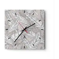 ARTTOR Wanduhr - Quadrat - Glasuhr - Feder Grafiken - 40x40cm - Schleichendes Uhrwerk - Lautlos - zum Aufhängen bereit - Dekoration Modern - Wanddekoration aus Glas - C3AC40x40-3560