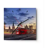 ARTTOR Wanduhr - Quadrat - Glasuhr - London Bus - 30x30cm - Schleichendes Uhrwerk - Lautlos - zum Aufhängen bereit - Dekoration Modern - Wanddekoration aus Glas - C3AC30x30-3592
