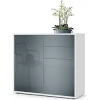 Vladon Sideboard Ben, Germany, Kommode mit 2 Türen und 2 Schubladen, Weiß matt/Grau Hochglanz (79 x 74 x 36 cm)