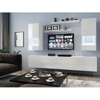 Fun-Möbel Mediawand Wohnwand 7 tlg - NEXI XL 24 - Weiss Hochglanz inkl. LED