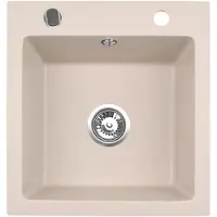 VBChome Granitspüle 50 x 48 cm Beige Einzelbecken Einbauspüle Gesprenkelt Pflegeleichtes Spülbecken mit Siphon Ideal für kleine Küchen