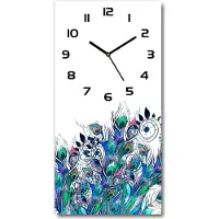 Tulup Wanduhr aus Glas – 30x60 cm - Glasbild - Glasuhr - Gehärtetes Glas -Pfauenfedern