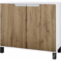 Vladon Kommode Sylt V3, Moderner Küchenschrank mit 2 großen Türen Weiß matt / Eiche Wotan (92,5 x 84.5 x 35)