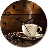 Tulup Wanduhr aus Glas 30fi Glasbild Glasuhr Gehärtetes Glas - schwarze-zeiger - Cup of coffee