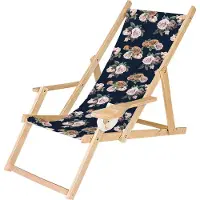 Ferocity Holz Liegestuhl Klappbar Klappliegestuhl mit Armlehne und Getränkehalter Strandstuhl Motiv Vintage Rosen [119]