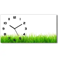 Tulup Wanduhr aus Glas – 60x30 cm - Glasbild - Glasuhr - Gehärtetes Glas - schwarze-zeiger - Gras
