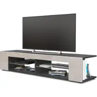 Vladon Lowboard Movie, TV-Kommode mit 4 offenen Fächern und Zierleisten, Schwarz matt/Sandgrau Hochglanz (134 x 29 x 39 cm)