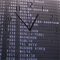Wallario Design Wanduhr Flughafen Abflugtafel aus Echtglas, Größe 30 x 30 cm