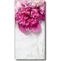 Tulup Glasuhr Wanduhr Küchenuhr Echt-Glas 30x60 Pfingstrose Mehrfarbig