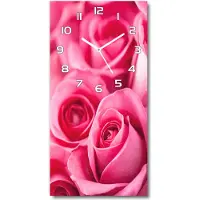 Tulup Wanduhr aus Glas – 30x60 cm - Glasbild - Glasuhr - Gehärtetes Glas -Rosa Rosen