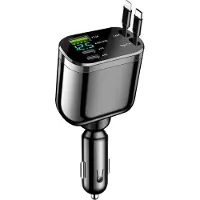Zelurxx Kfz Schnellladegerät 3-in-1, Dual USB & PD, 190W, mit Typ-C+Lightning Kabel, Digitalanzeige, Universal Adapter, Auto Charger für Handy & Tablet