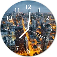 Tulup Glasuhr Wanduhr Küchenuhr Echt-Glas 30fi cm Stadt Nacht blau