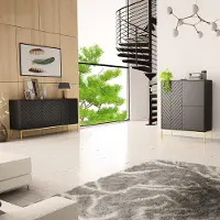 Lomadox Wohnzimmer Set 2-teilig modern in schwarz matt mit gefrästen Fronten ANGERA-140