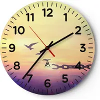 ARTTOR Wanduhr - Rund - Glasuhr - Vogel Natur Wiese - 30x30cm - Schleichendes Uhrwerk - Lautlos - zum Aufhängen bereit - Dekoration Modern - Wanddekoration aus Glas - C4AR30x30-3917