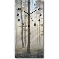 Tulup Wanduhr aus Glas – 30x60 cm - Glasbild - Glasuhr - Gehärtetes Glas -Nebel im Wald