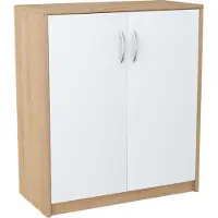 Matkam Kommode 2-türig | H/B/T 85 x 74 x 35 cm | Ein Innenregal aus Holzwerkstoff| Griffe in satinierter Metall-Optik (Sonoma Eiche – Weiß)