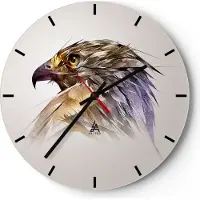 ARTTOR Wanduhr - Rund - Glasuhr - Adler Vogel Feder - 30x30cm - Schleichendes Uhrwerk - Lautlos - zum Aufhängen bereit - Dekoration Modern - Wanddekoration aus Glas - C3AR30x30-3936