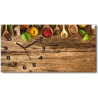 Tulup Wanduhr aus Glas – 60x30 cm - Glasbild - Glasuhr - Gehärtetes Glas - schwarze-zeiger - Gewürze aus Holz