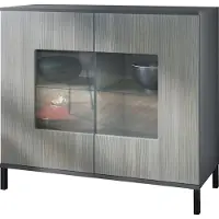 Vladon Kommode Grömitz V3, Moderner Küchenschrank mit 2 großen Glastüren Anthrazit matt / Avola-Anthrazit (92,5 x 83.5 x 35)