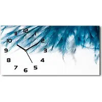 Tulup Wanduhr aus Glas – 60x30 cm - Glasbild - Glasuhr - Gehärtetes Glas - schwarze-zeiger - blaue Federn