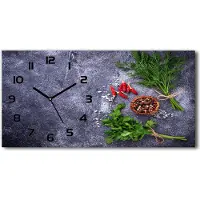 Tulup Wanduhr aus Glas – 60x30 cm - Glasbild - Glasuhr - Gehärtetes Glas - schwarze-zeiger - Kräuter und Gewürze