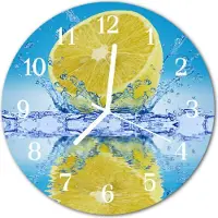 Tulup Glasuhr Wanduhr Küchenuhr Echt-Glas 30fi cm Zitrone gelb