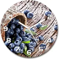 Tulup Wanduhr aus Glas 30fi Glasbild Glasuhr Gehärtetes Glas - weisse-zeiger - Blueberries in a basket