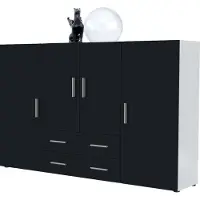 Vladon Highboard Nora Anrichte mit 2 Schubladen und 4 Türen mit insgesamt 8 Fächer dahinter, Weiß matt/Schwarz matt (166,5 x 106,5 x 35 cm)