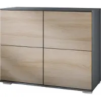 Vladon Kommode Rova V3, Moderner Küchenschrank mit 4 Push-to-Open Türen Anthrazit matt / Eiche sägerau (92,5 x 75.5 x 35)