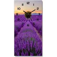 Tulup Wanduhr aus Glas – 30x60 cm - Glasbild - Glasuhr - Gehärtetes Glas -Lavendelfeld