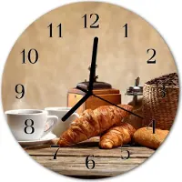 Tulup Glasuhr Wanduhr Küchenuhr Echt-Glas 30fi cm Croissants braun