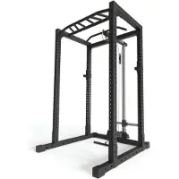 ATLETICA R7-Base Plate Power Rack | Power Rack mit Latzug-/Ruderstation, Multi-Grip Pull-Up Bar & J-Hooks | 128 kg Eigengewicht | 220 cm Höhe