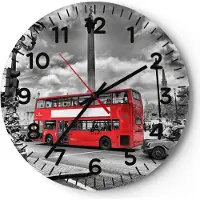 ARTTOR Wanduhr - Rund - Glasuhr - Trafalgar Platz Taxi London - 40x40cm - Schleichendes Uhrwerk - Lautlos - zum Aufhängen bereit - Dekoration Modern - Wanddekoration aus Glas - C4AR40x40-0488