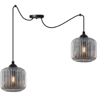 Light11 HOME Riffle Spider Hängelampe Schwarz 2 Flache Graphit-Lampenschirme Zylinder E27