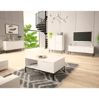 Lomadox Wohnzimmer Set 4-teilig modern in weiß matt mit gefrästen Fronten ANGERA-140
