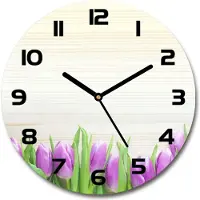 Tulup Wanduhr aus Glas 30fi Glasbild Glasuhr Gehärtetes Glas - schwarze-zeiger - Purple tulips
