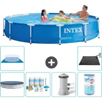 Intex -Schwimmbecken mit rundem Rahmen – 366 x 76 cm – Blau – im Lieferumfang enthalten Abdeckung - Wartungspaket - Filterpumpe für Schwimmbad - Filter - Bodenplane - Solarmatte