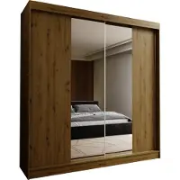 Masseno Schiebetürenschrank LUCENZA 200 cm Kleiderschrank Schlafzimmer Schrank 2-türig mit Spiegel Eiche Artisan