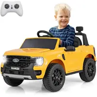 Goplus 12V Kinderauto mit 2,4 G-Fernsteuerung, Kinder Elektroauto, Lichteffekten & USB & Hupe, Gelb für 3-6 Jahre