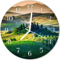 Tulup Glasuhr Wanduhr Küchenuhr Echt-Glas 30fi cm Landschaft grün
