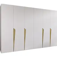 MEBLE KRYSPOL Schrank 300x202x52 cm mit Kleiderstange, 6xTür, PIANO, Weiß, Griff Gold