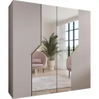 MEBLE KRYSPOL Schrank 200x202x52 cm mit Kleiderstange & Spiegel, 4xTür, ANDREW, Kaschmir, Griff Gold