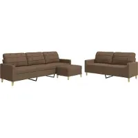 vidaXL 3-tlg. Sofagarnitur mit Fußhocker Braun Stoff
