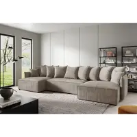 Fun-Möbel Wohnlandschaft mit Schlaffunktion MINEA Sofa U-Form in Stoff Poso Beige