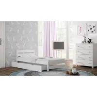 Meble Wróbel Stabiles Einzelbett für Kinder, , Kiefernholzbett Karo, 80 x 190 cm, Weiß